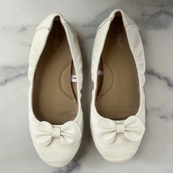 Cat & Jack Ballet Flat with Bow Detail, White, Size 1 - Picture 2 of 5